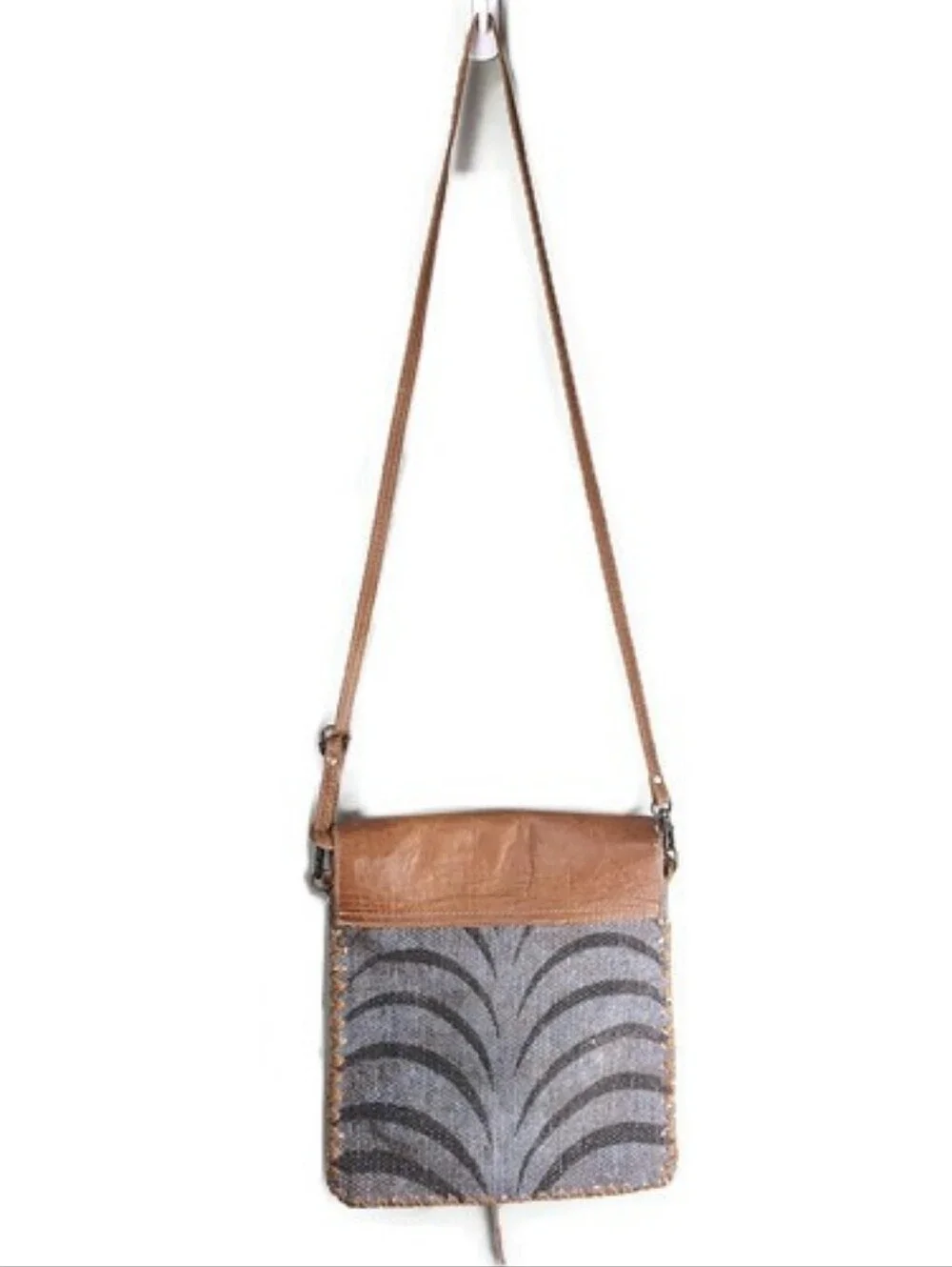 Myra Feelgood Factor Leather Woven Zebra Print Western Crossbody Bag